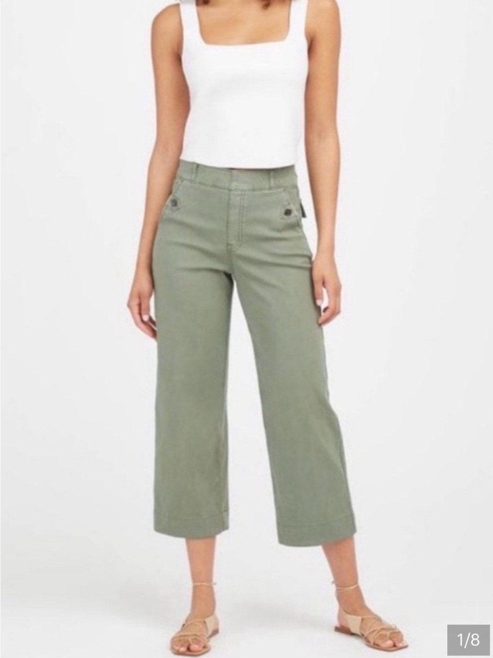 SPANX High-Rise Twill Wide Leg Cropped Pants in Olive